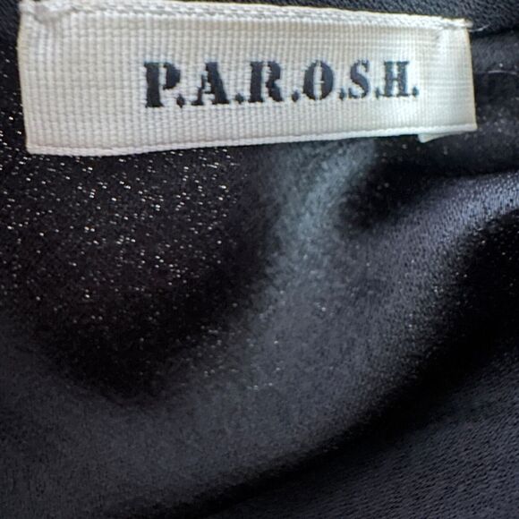 P.A.R.O.S.H. Top Womens Small Black Ruffles Exposed Shoulder Blouse Long Sleeve - Picture 5 of 9